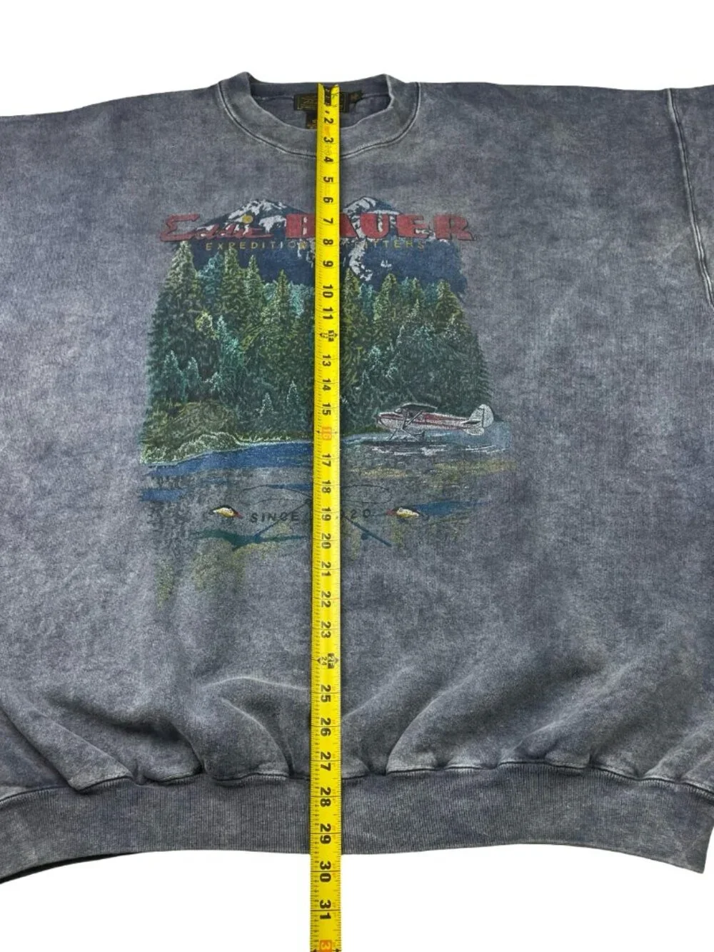 VTG Eddie Bauer Men's Pullover Crewneck Sweatshirt Blue Faded Wash • USA • XL - Picture 4 of 6